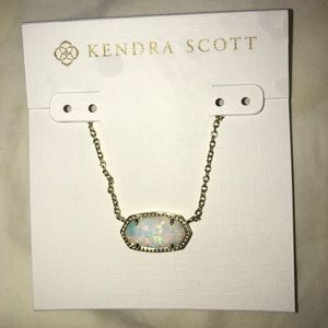 Elisa Gold Pendant Necklace In White Kyocera Opal